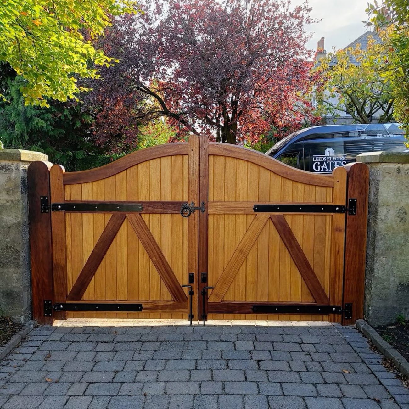 Solid oak gate with black ironmongery, hung and ready